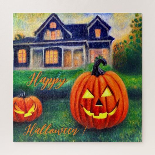 Puzzle Joyeux Halloween - citrouilles devant une maison (Vertical)