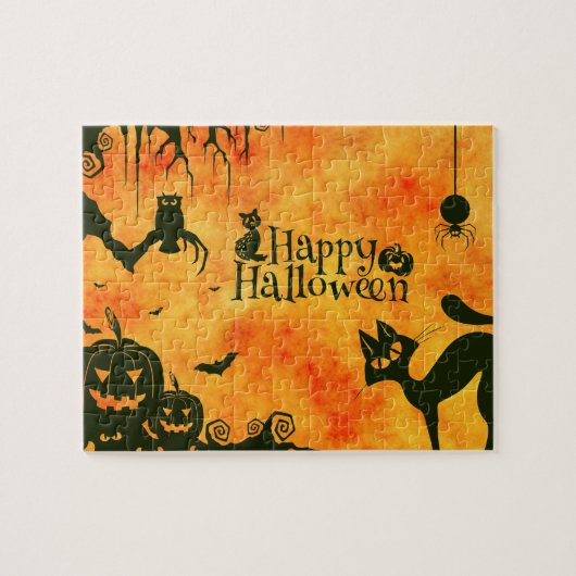 Puzzle Joyeux Halloween sorcières Chats Araigners Chouett (Horizontal)