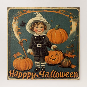 Puzzle Joyeux Halloween Vintage enfant et Citrouilles