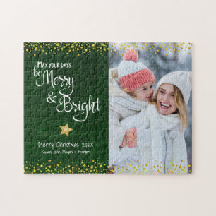 Puzzle Joyeux Joyeux Script Gold Green Holiday