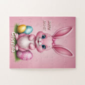 Puzzle Joyeux lapin de Pâques rose Personnalisé (Horizontal)