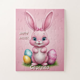Puzzle Joyeux lapin de Pâques rose Personnalisé