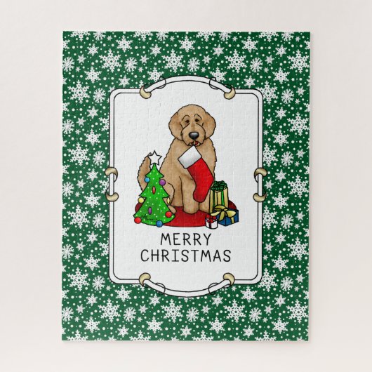 Puzzle Joyeux Noël 2 Goldendoodle (rouge doré) mignonne (Vertical)