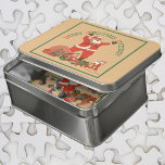 Puzzle Joyeux Noël à tous ! Père Noël vintage<br><div class="desc">Illustration vintage Design de Noël avec un Père Noël joyeux avec sa longue barbe blanche et portant un casquette. Père Noël est debout avec ses bras dans l'air et des jouets pour enfants (cheval, poupée, clown et une balle) tout autour de lui en criant Joyeux Noël Tout le monde !...</div>
