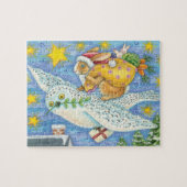 Puzzle Joyeux Noël avec un lapin en Père Noël sur un hibo (Horizontal)