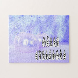 Puzzle Joyeux Noël Bonhommes de Neige Chanteurs Bleu