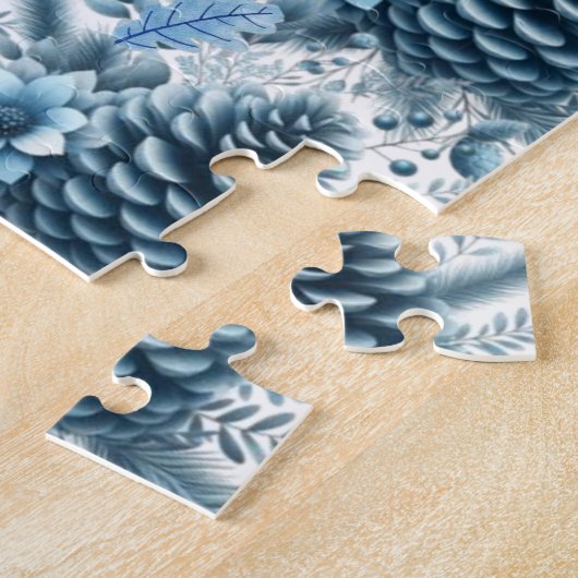 Puzzle Joyeux Noël Cônes de pin bleus  (Côté)
