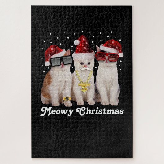 Puzzle Joyeux Noël | Cute Chat avec Père Noël (Vertical)