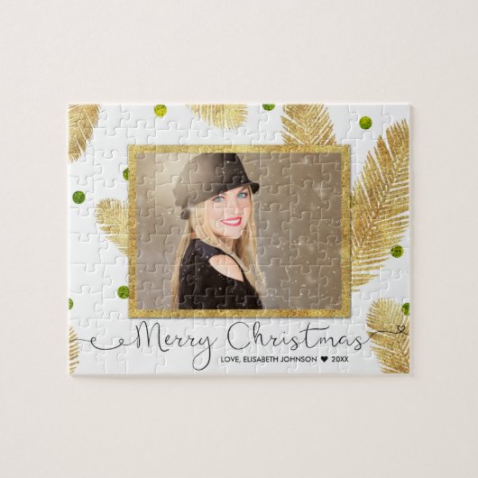 Puzzle Joyeux Noël Gold Parties scintillant Script Photo  (Horizontal)