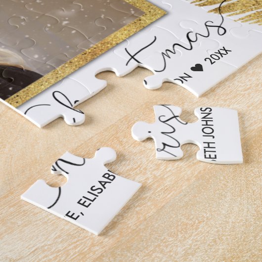 Puzzle Joyeux Noël Gold Parties scintillant Script Photo  (Côté)