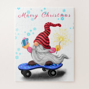 Puzzle Joyeux Noël Happy Skater Gnome avec cadeaux