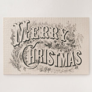 Puzzle Joyeux Noël, impression vintage Currier & Ives