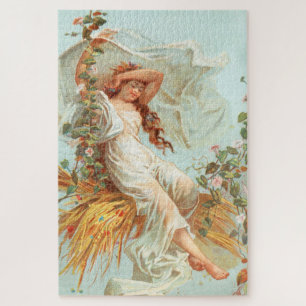 Puzzle Joyeux Noël lumineux et heureux, carte antique