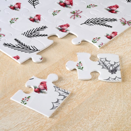 Puzzle Joyeux Noël Oiseaux Rouges Arc  (Côté)