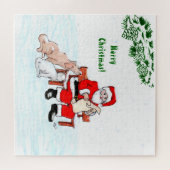 Puzzle Joyeux Noël! Père Noël avec chat et chien (Horizontal)