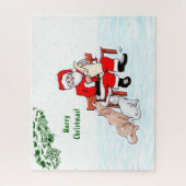 Puzzle Joyeux Noël! Père Noël avec chat et chien (Vertical)