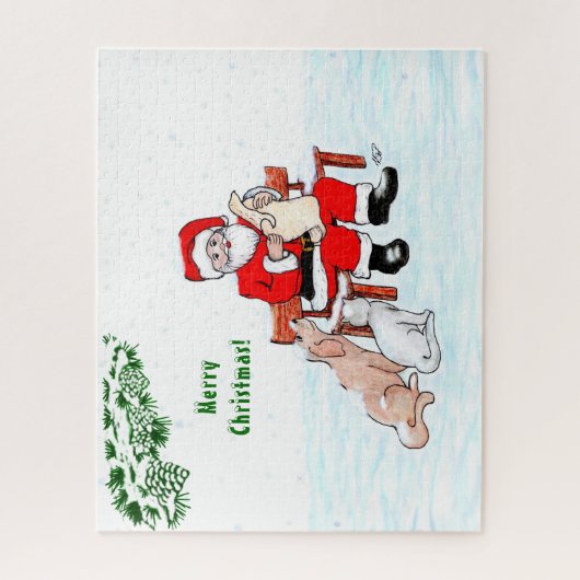 Puzzle Joyeux Noël! Père Noël avec chat et chien (Vertical)