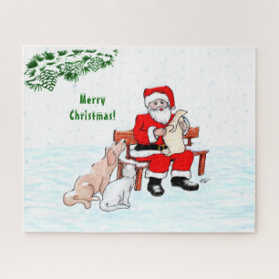 Puzzle Joyeux Noël! Père Noël avec chat et chien
