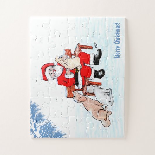 Puzzle Joyeux Noël - Père Noël avec chat et chien (Vertical)