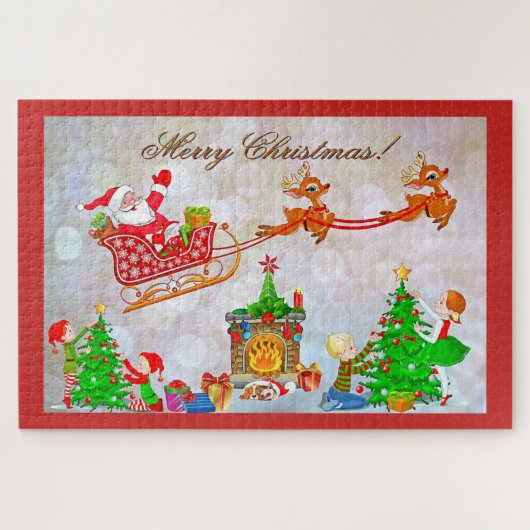 Puzzle Joyeux Noël Père Noël et Sleigh (Horizontal)