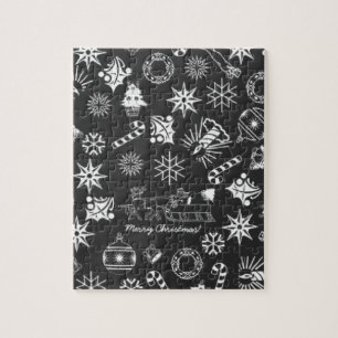 Puzzle Joyeux Noël Père Noël Symboles, noir et blanc