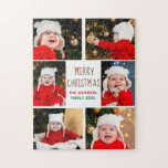 Puzzle Joyeux Noël Photo Collage Beau Rouge Vert<br><div class="desc">Ce joli puzzle moderne de Joyeux Noël présente une présentation classe de 5 photos de famille sur un arrière - plan blanc avec une jolie typographie rouge et verte. Ce magnifique cadeau de vacances photo pour enfants présente le collage photo de votre propre enfant entourant votre message festif et nom...</div>