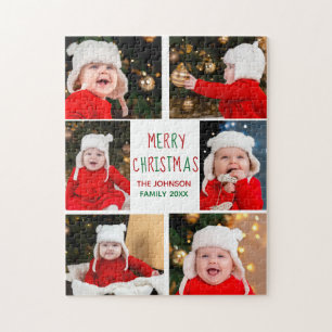 Puzzle Joyeux Noël Photo Collage Beau Rouge Vert