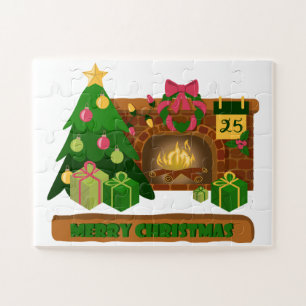 Puzzle Joyeux Noël près de la cheminée bonfire xmas arbre