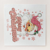 Puzzle Joyeux Noël Retro Typographie Père Noël Pink Casqu (Horizontal)