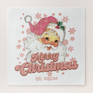 Puzzle Joyeux Noël Retro Typographie Père Noël Pink Casqu