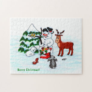 Puzzle Joyeux Noël ! Snowman avec amis
