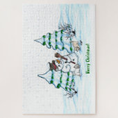 Puzzle Joyeux Noël ! Snowman avec chat et chiot (Vertical)