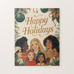 Puzzle Joyeux Noël Vintage Famille Message Nouvel An