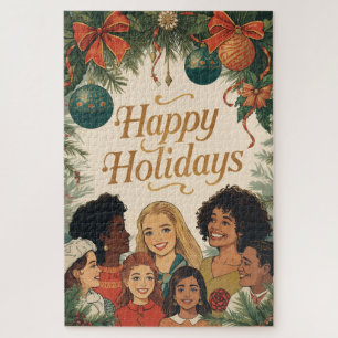 Puzzle Joyeux Noël Vintage Famille Message Nouvel An