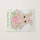 Puzzle Joyeux Oeuf rose lapin de Pâques Nom personnalisé (Horizontal)