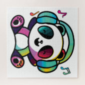 Puzzle Joyeux Panda avec écouteurs écoutant de la musique (Horizontal)