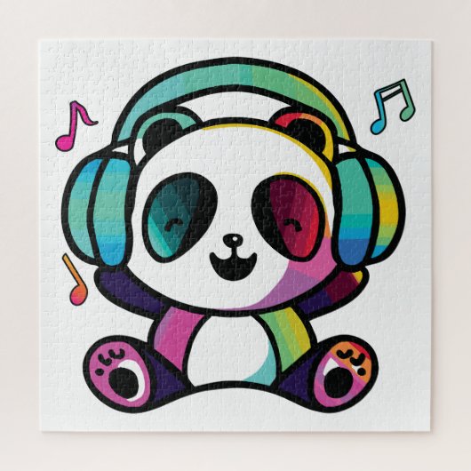 Puzzle Joyeux Panda avec écouteurs écoutant de la musique (Vertical)