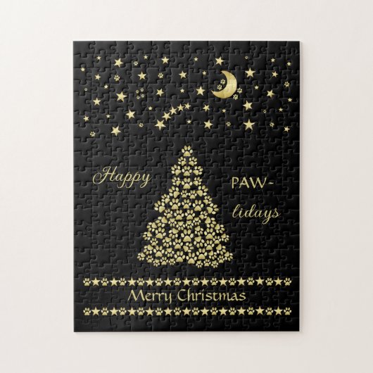Puzzle Joyeux Pawlidays, Or brillant Paw sapin de Noël (Vertical)