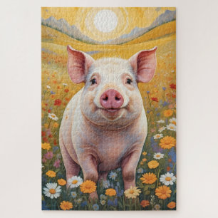 Puzzle Joyeux Petit Cochon Sunny Daisy Field