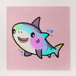 Puzzle Joyeux petit requin souriant avec des bulles.