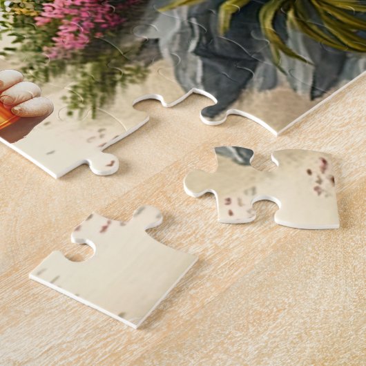 Puzzle Joyeux Tiger Cub avec sac à dos et café (Côté)