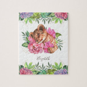 Puzzle Jungle Safari Mignon Floral Lionceau Enfants Nom