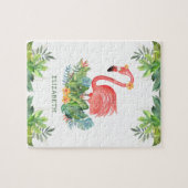 Puzzle Jungle Tropical Rustique Floral Flamant Nom Mignon (Horizontal)