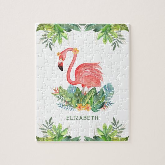 Puzzle Jungle Tropical Rustique Floral Flamant Nom Mignon (Vertical)