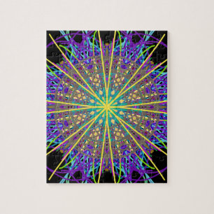 Puzzle Kaleidoscope Star, Purple Orange Green Art