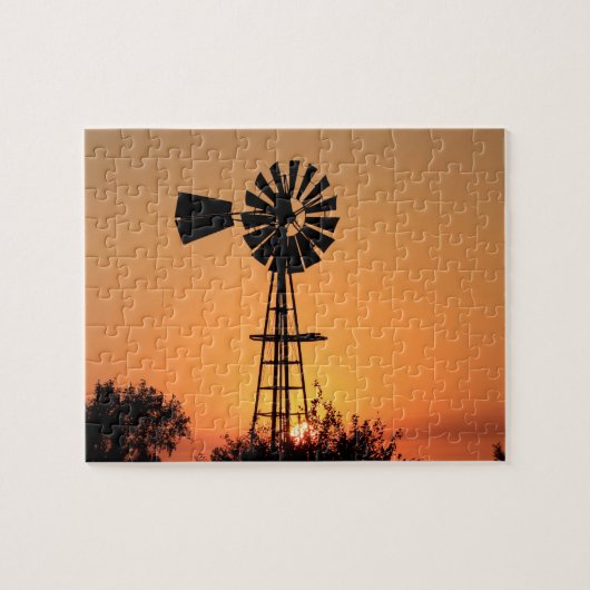 Puzzle Kansas Sunset with farm Windmill silhouette (Horizontal)