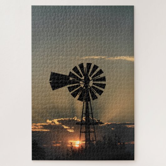 Puzzle Kansas Windmill Sunset With Sun Rays (Vertical)