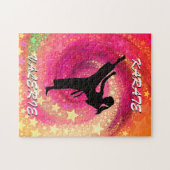 Puzzle Karate Girl Kick Stars and Swirls Retro (Horizontal)
