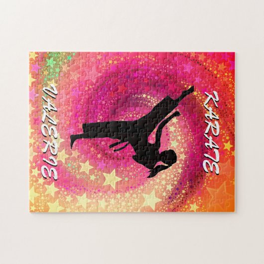 Puzzle Karate Girl Kick Stars and Swirls Retro (Horizontal)
