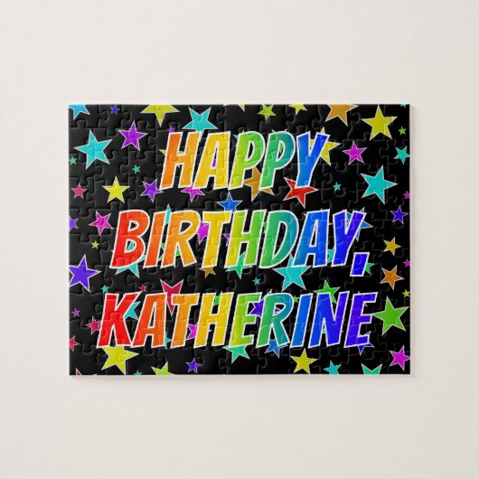 Puzzle "KATHERINE" Prénom, Amusant "HEUREUX ANNIVERSAIRE" (Horizontal)
